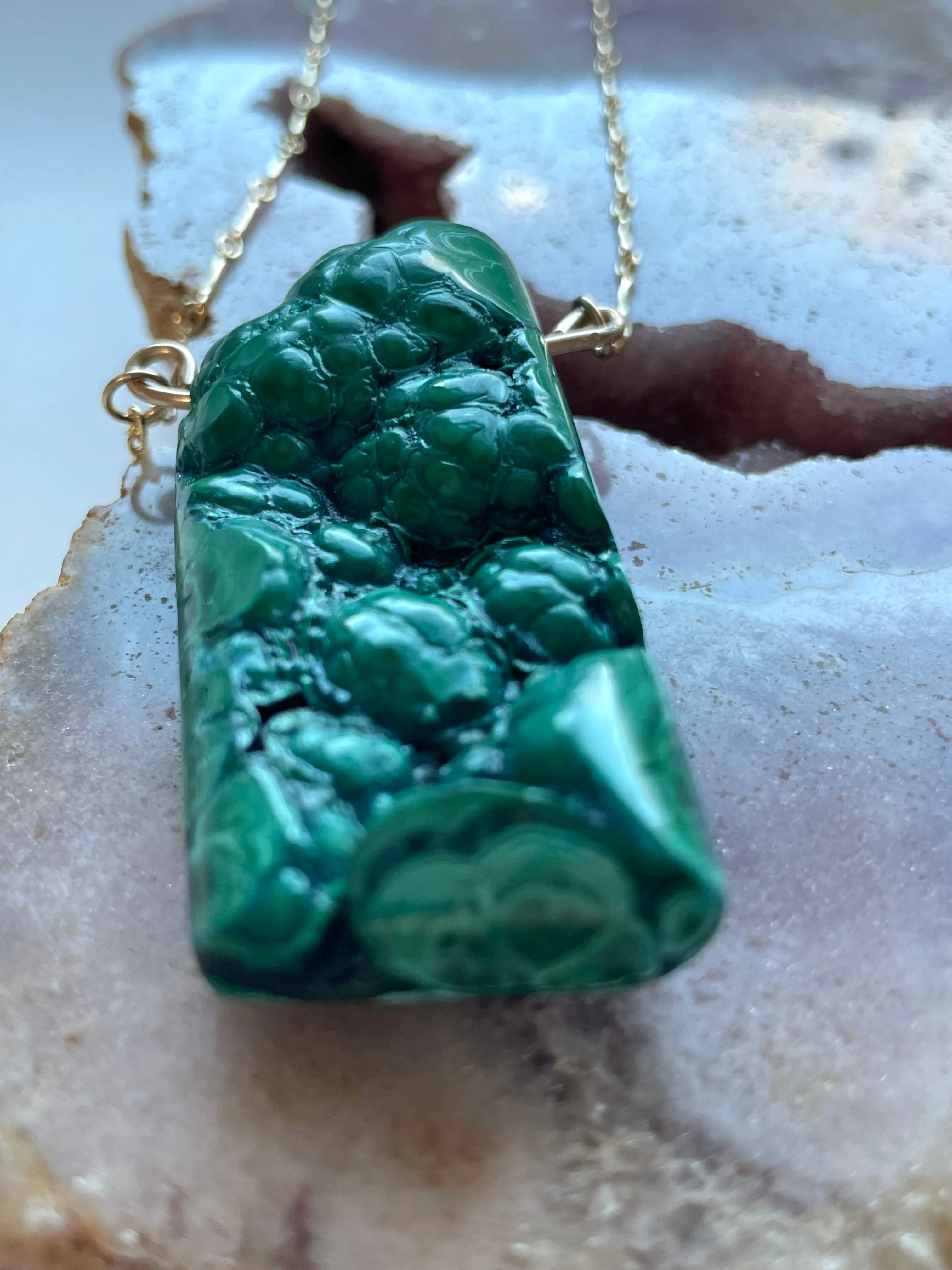 Large Malachite Statement Necklace on Gold