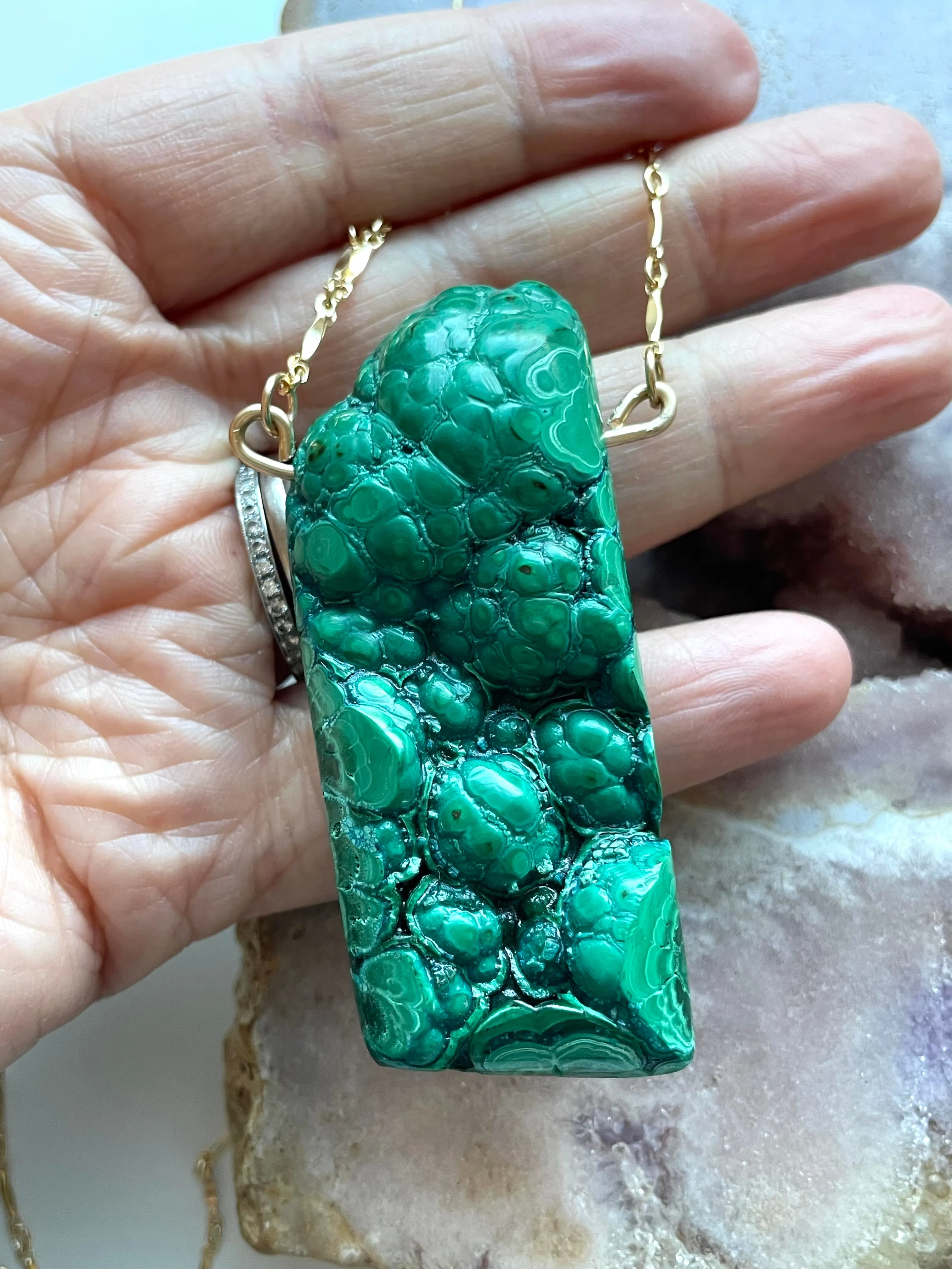 Large Malachite Statement Necklace on Gold