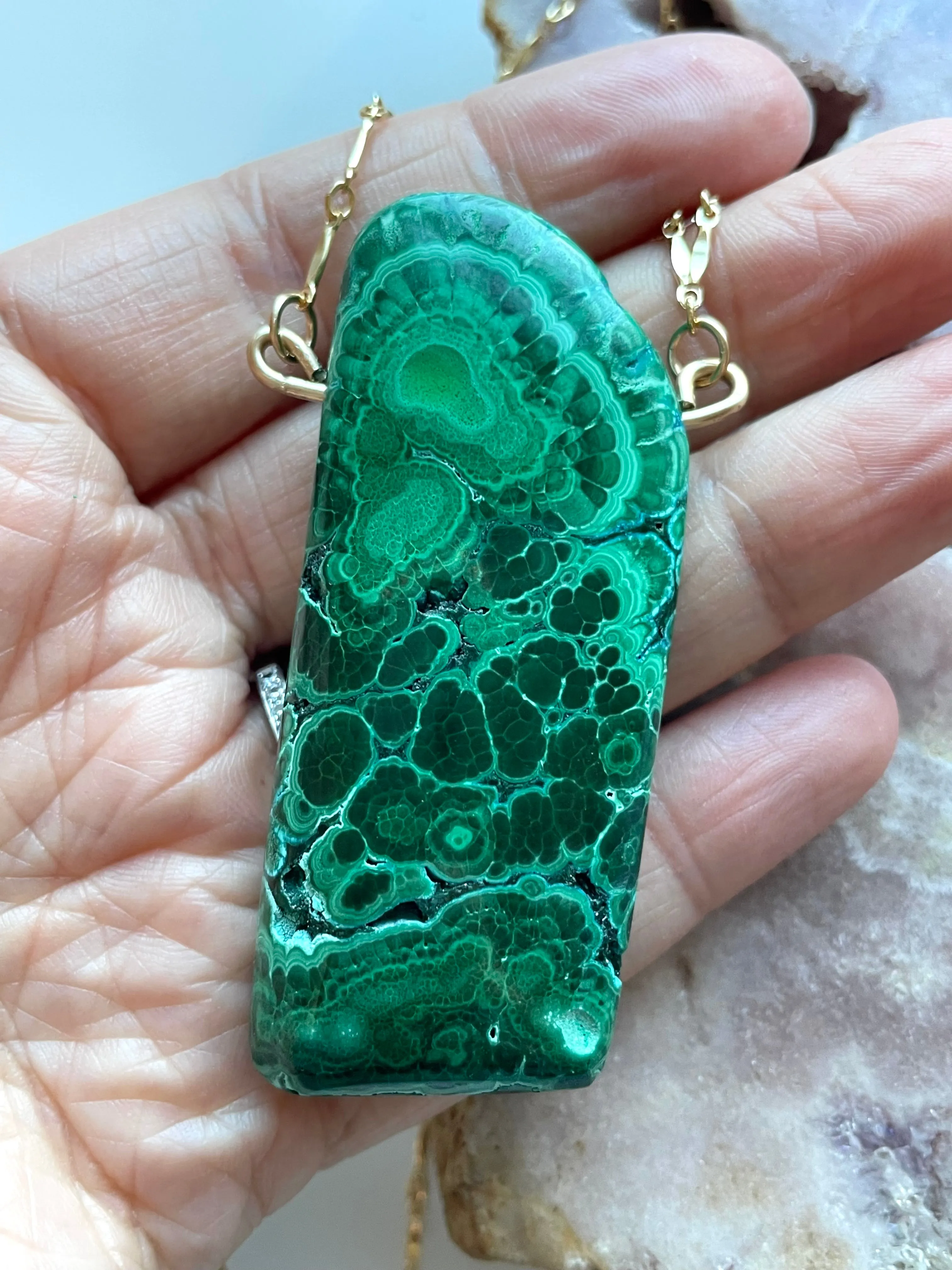 Large Malachite Statement Necklace on Gold