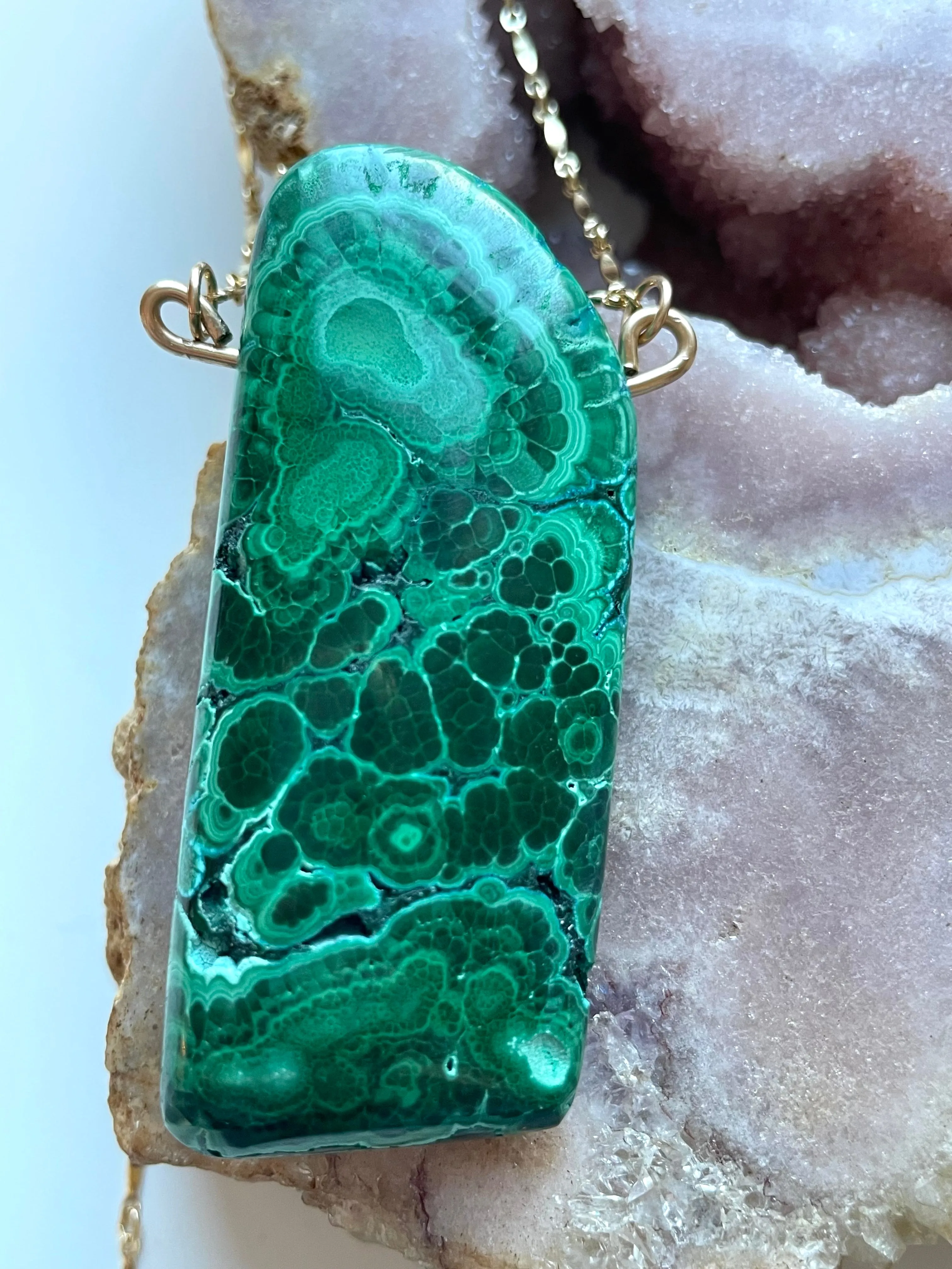 Large Malachite Statement Necklace on Gold