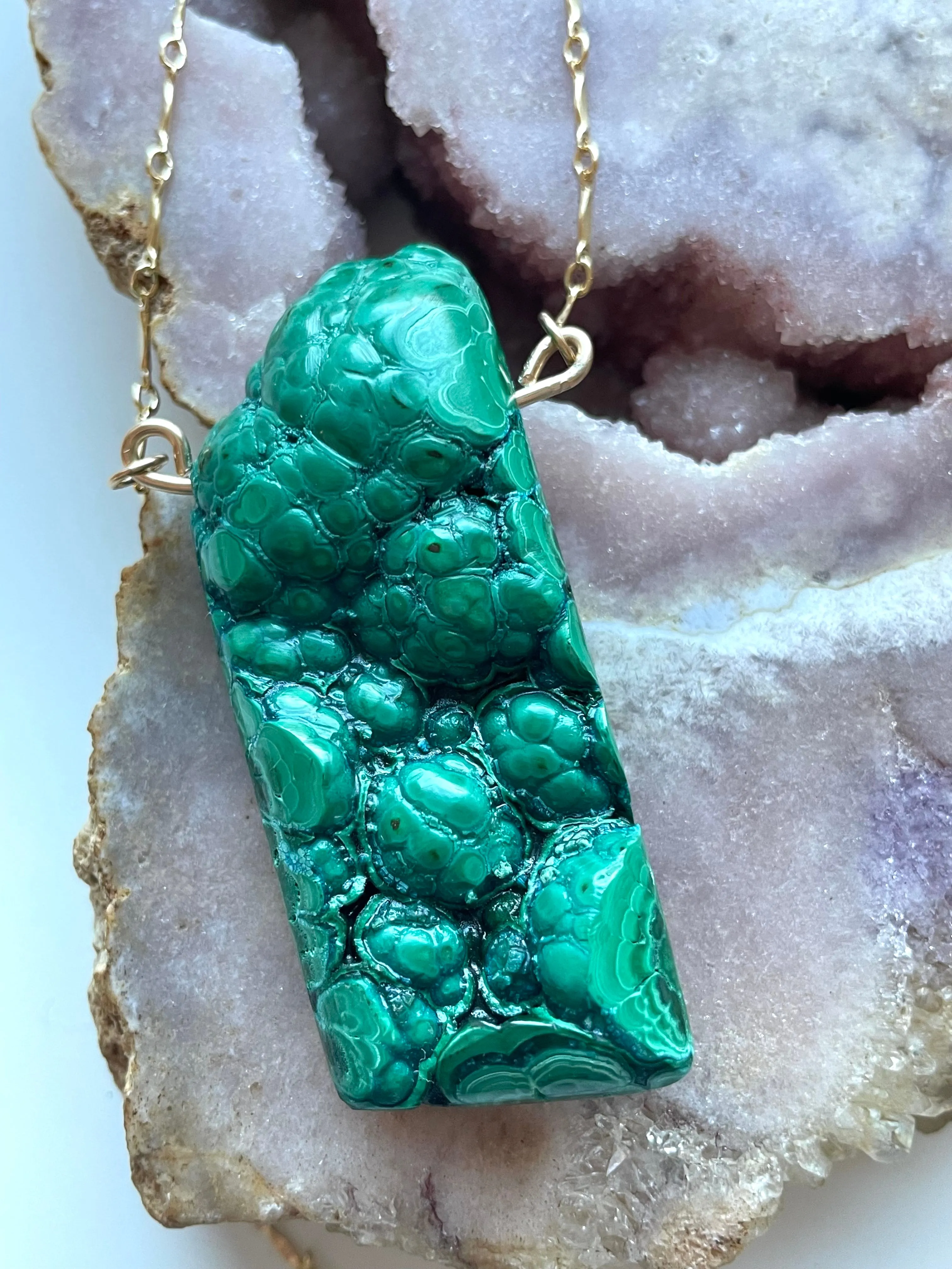Large Malachite Statement Necklace on Gold