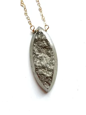 Large pyrite statement necklace 16” gold fill chain