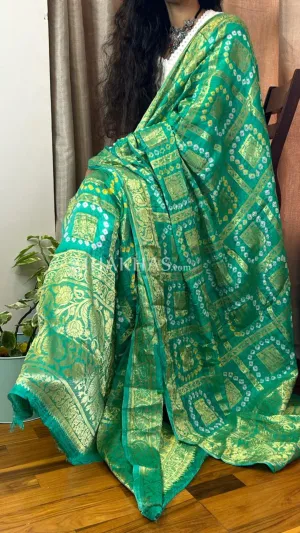 Leaf Green Banarasi Gharchola Soft Silk Dupatta