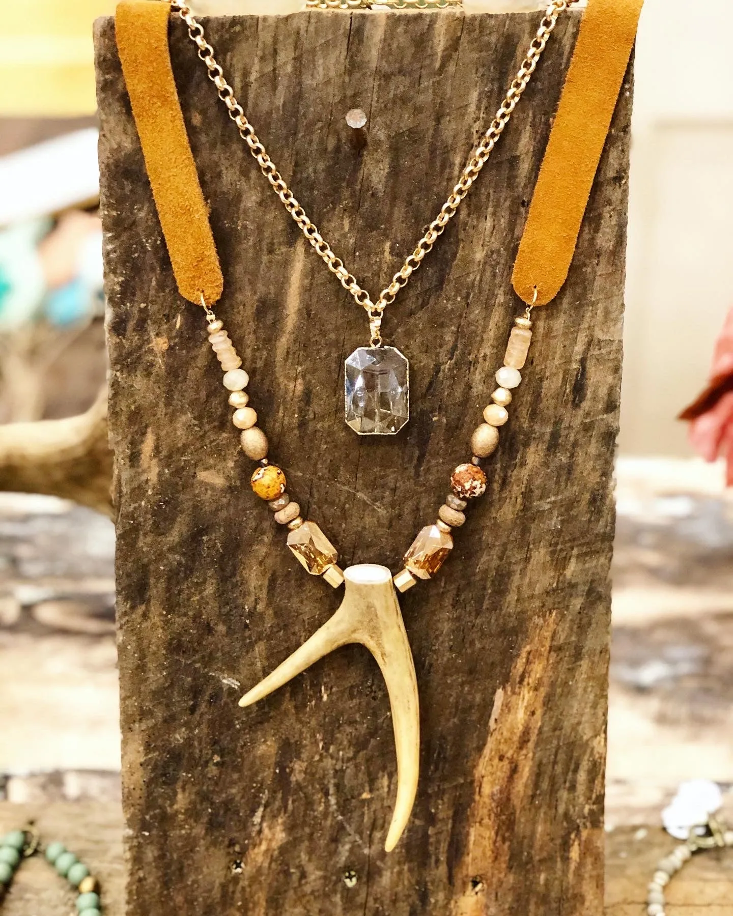 Leather Deer Antler Necklace