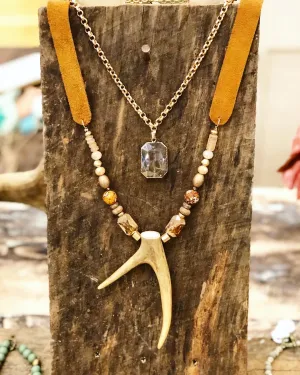 Leather Deer Antler Necklace