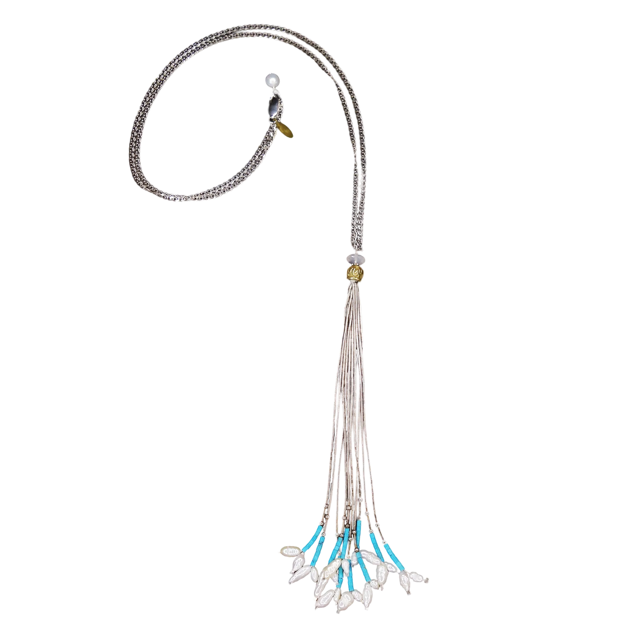 Liquid Silver: turquoise   pearl necklace