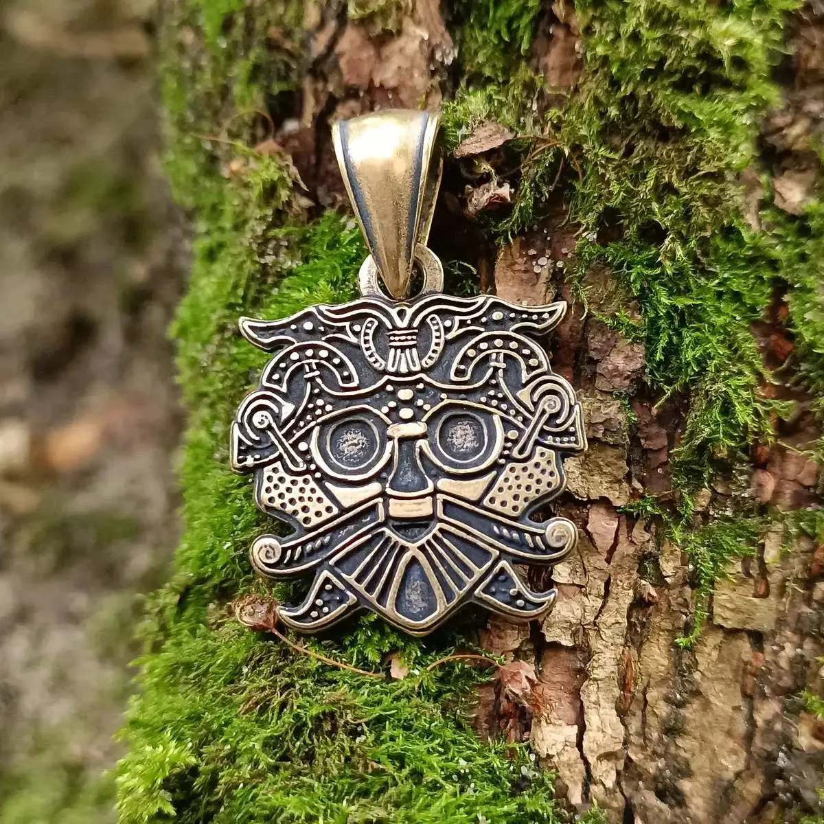 Loki mask bronze pendant