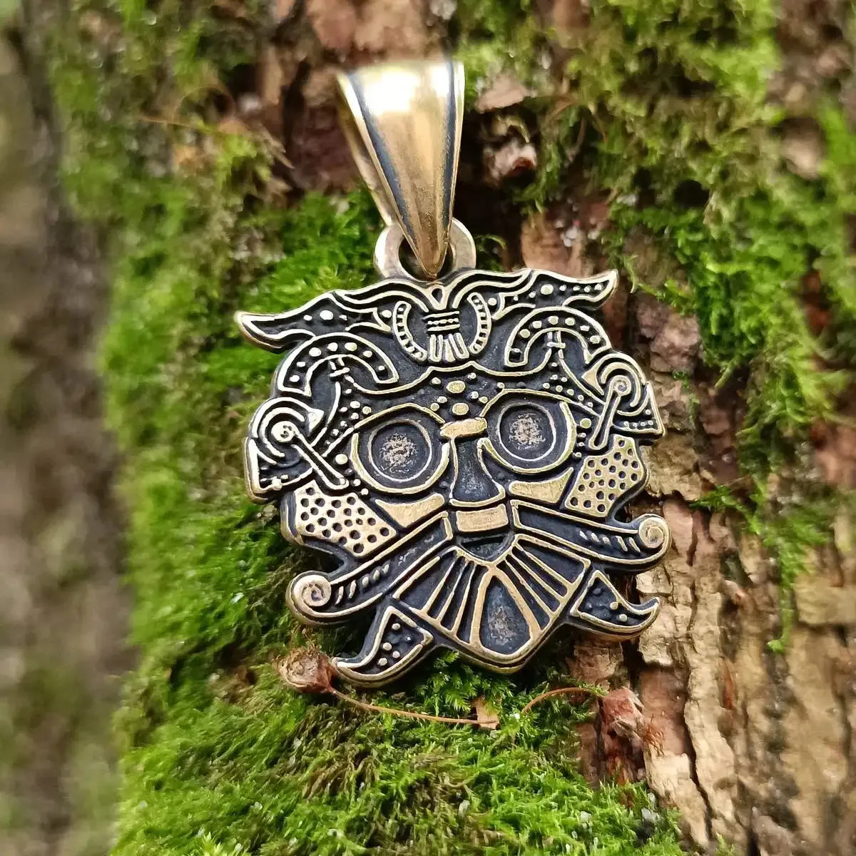 Loki mask bronze pendant