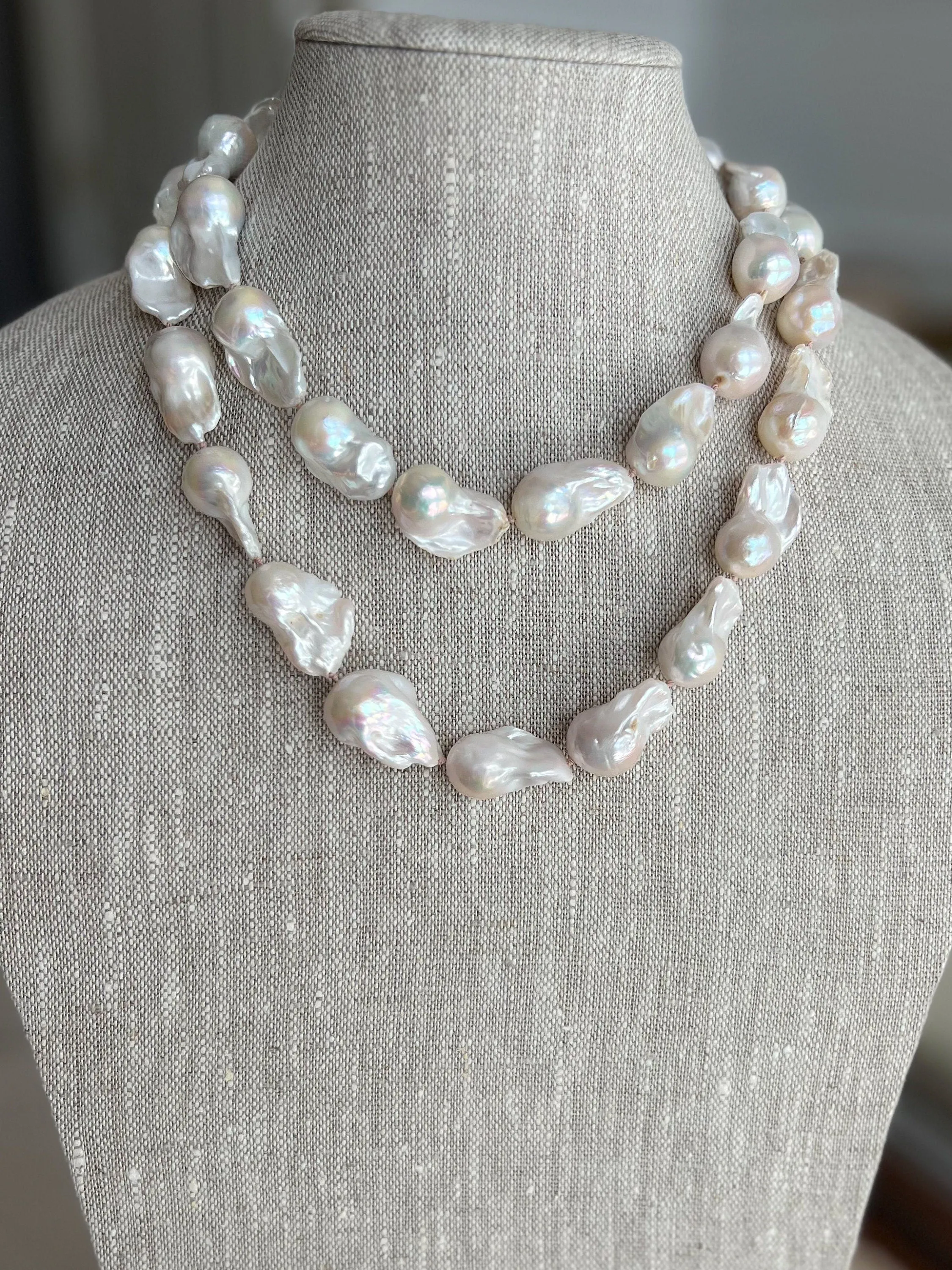 Long Baroque Pearl Necklace, Classic Necklace, Gift for Mom, Gift for Her, Hand Knotted Pearls, Stylish Pearl Necklace, Summer Jewelry