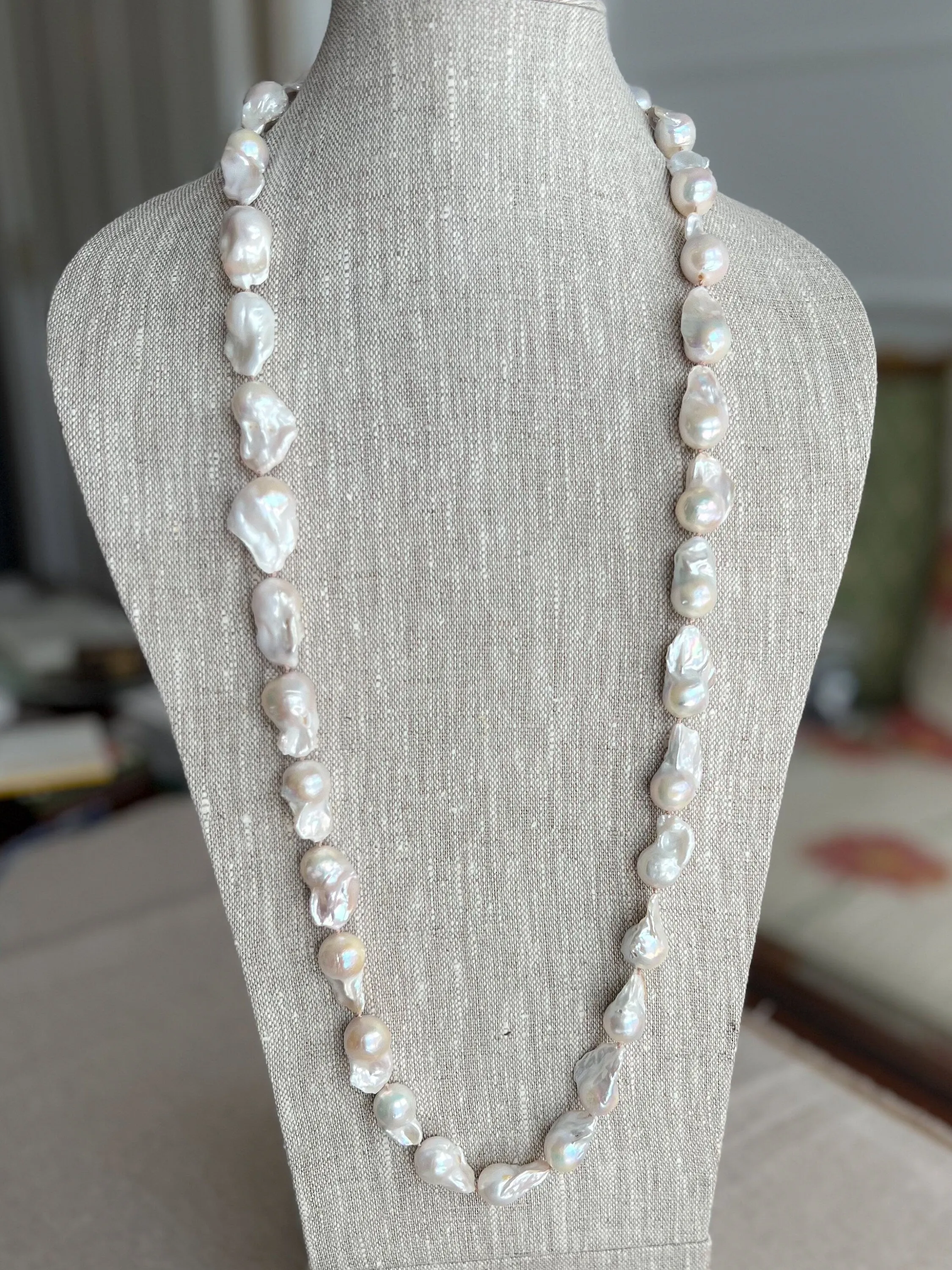 Long Baroque Pearl Necklace, Classic Necklace, Gift for Mom, Gift for Her, Hand Knotted Pearls, Stylish Pearl Necklace, Summer Jewelry