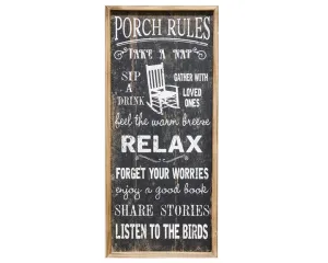 Long rustic 'Porch Rules' black wooden sign