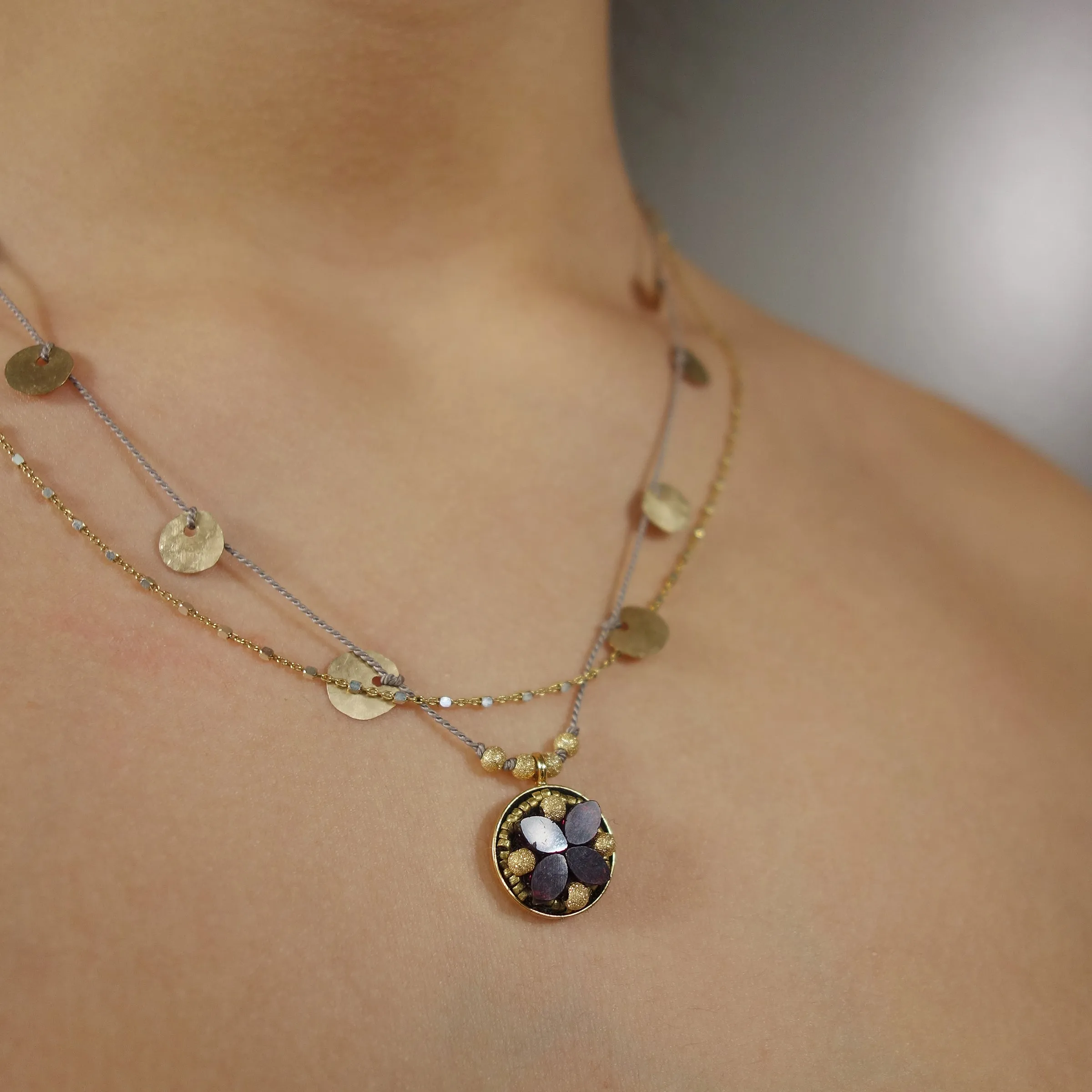Make the Red Queen Jealous: garnet and gold mosaic necklace