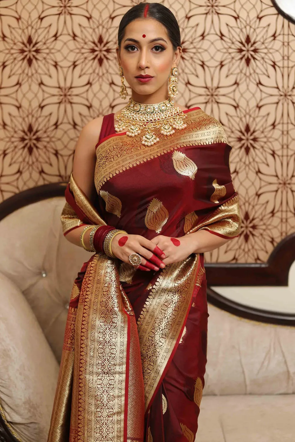 Maroon Soft Banarasi Silk Saree