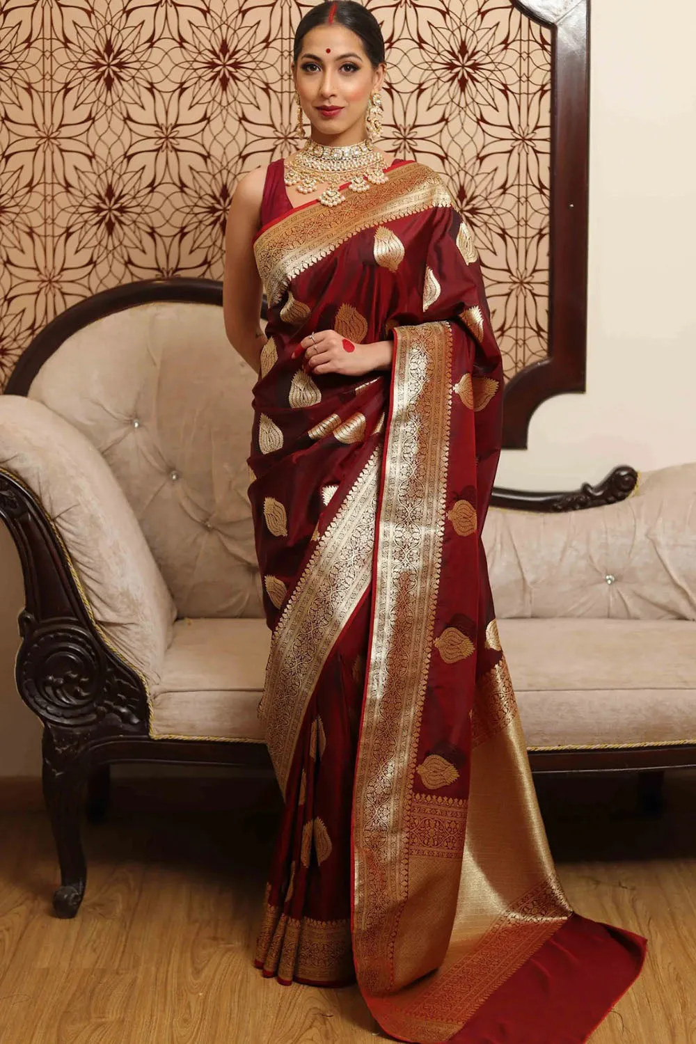 Maroon Soft Banarasi Silk Saree