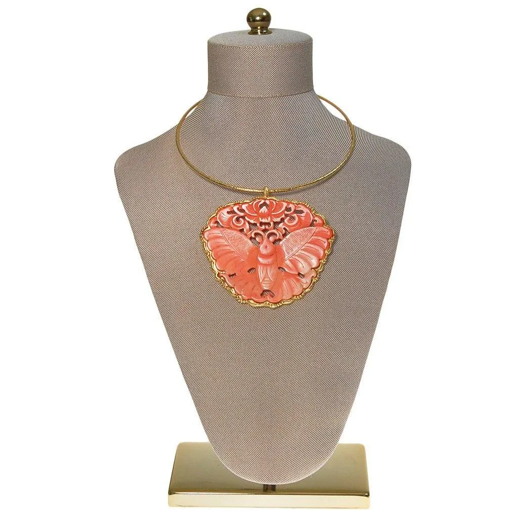Massive Kenneth Lane Coral Butterfly Pendant Necklace