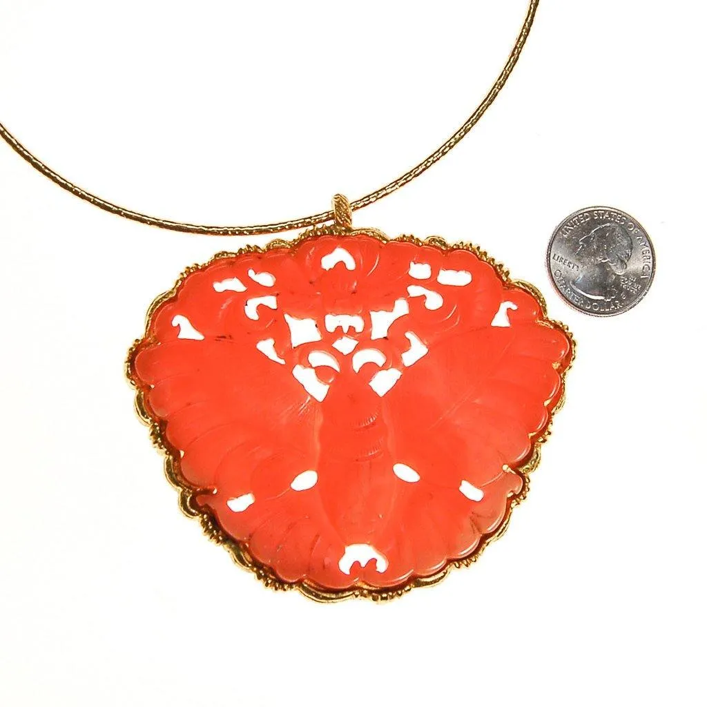 Massive Kenneth Lane Coral Butterfly Pendant Necklace