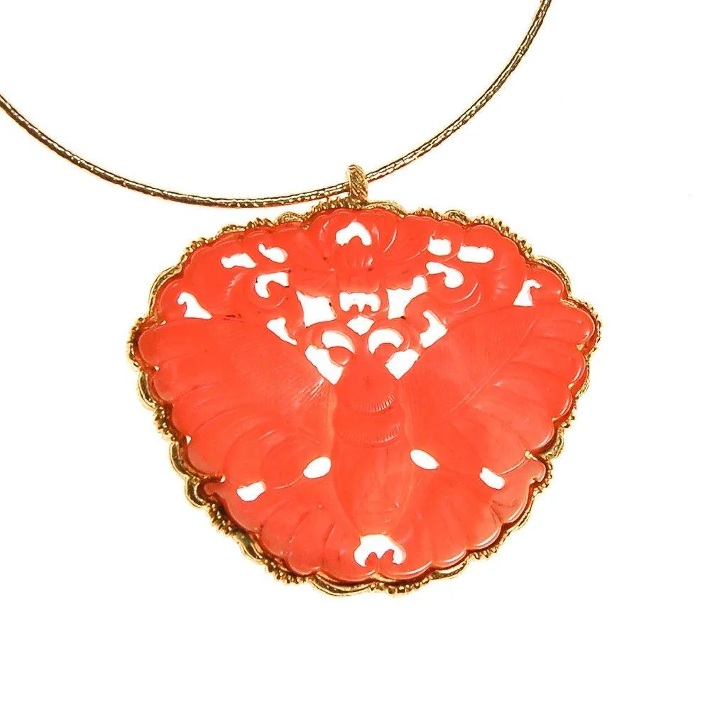 Massive Kenneth Lane Coral Butterfly Pendant Necklace