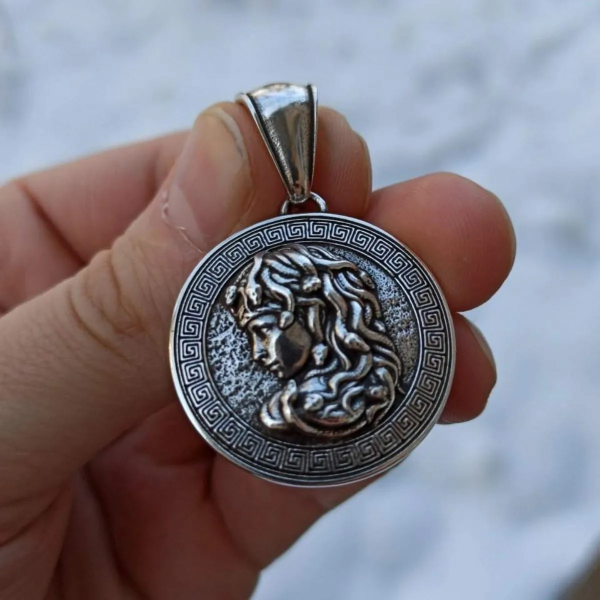 Medusa Gorgon silver pendant