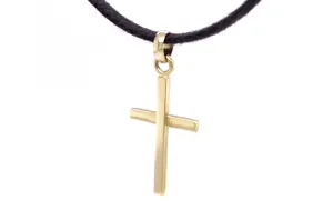 Men's 18kt Gold Large Cross Pendant with Leather