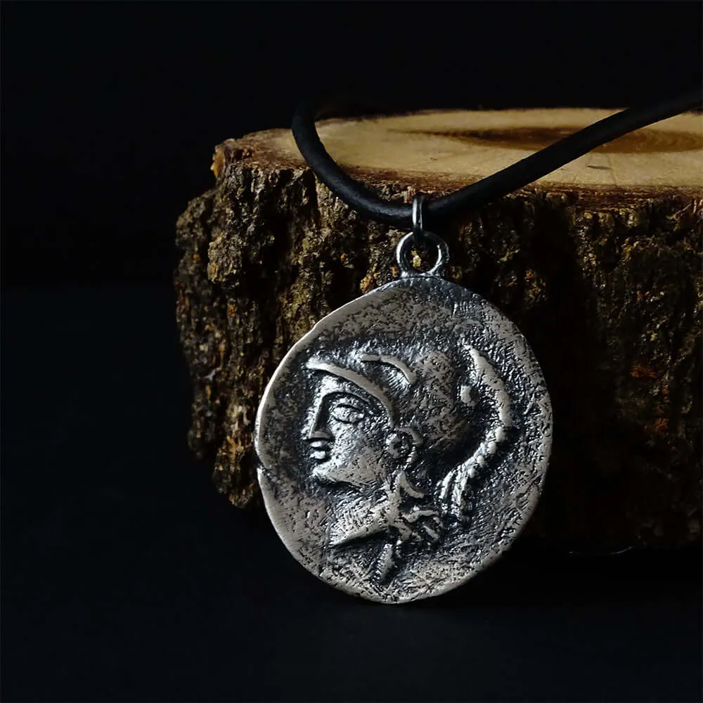 Men's Medallion Necklace 925 Silver Coin Oxidized 3D Pendant