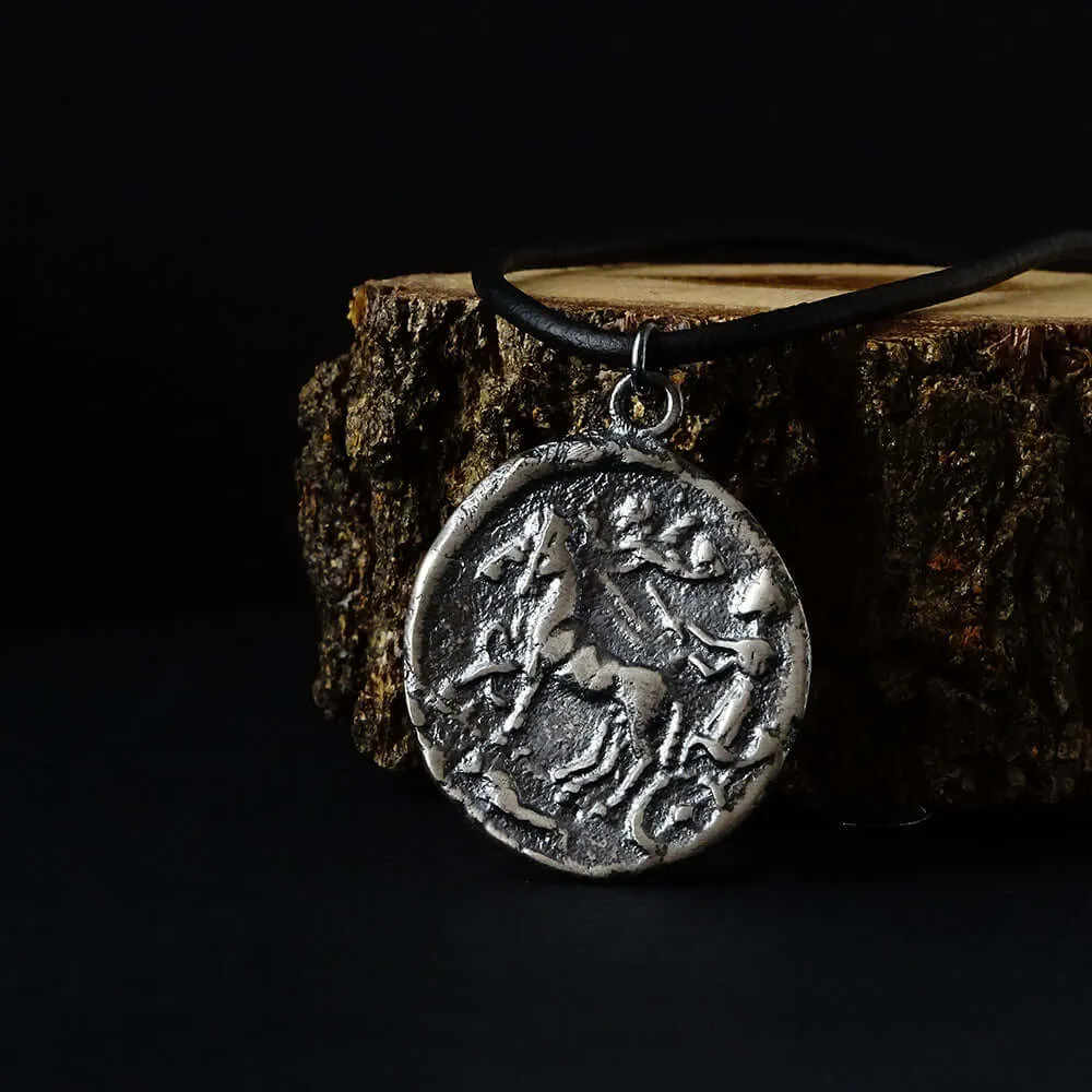Men's Medallion Necklace 925 Silver Coin Oxidized 3D Pendant