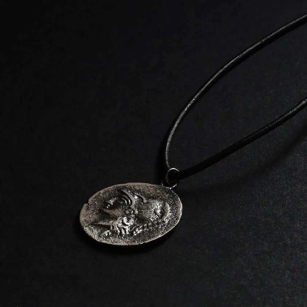 Men's Medallion Necklace 925 Silver Coin Oxidized 3D Pendant