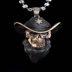 Men's Memento Mori Skull Sheriff Necklace in Sterling Silver