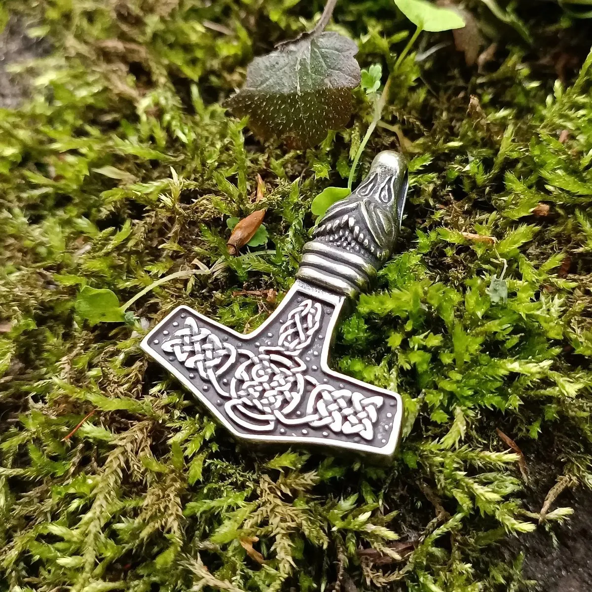 Mjolnir with Dragon silver pendant