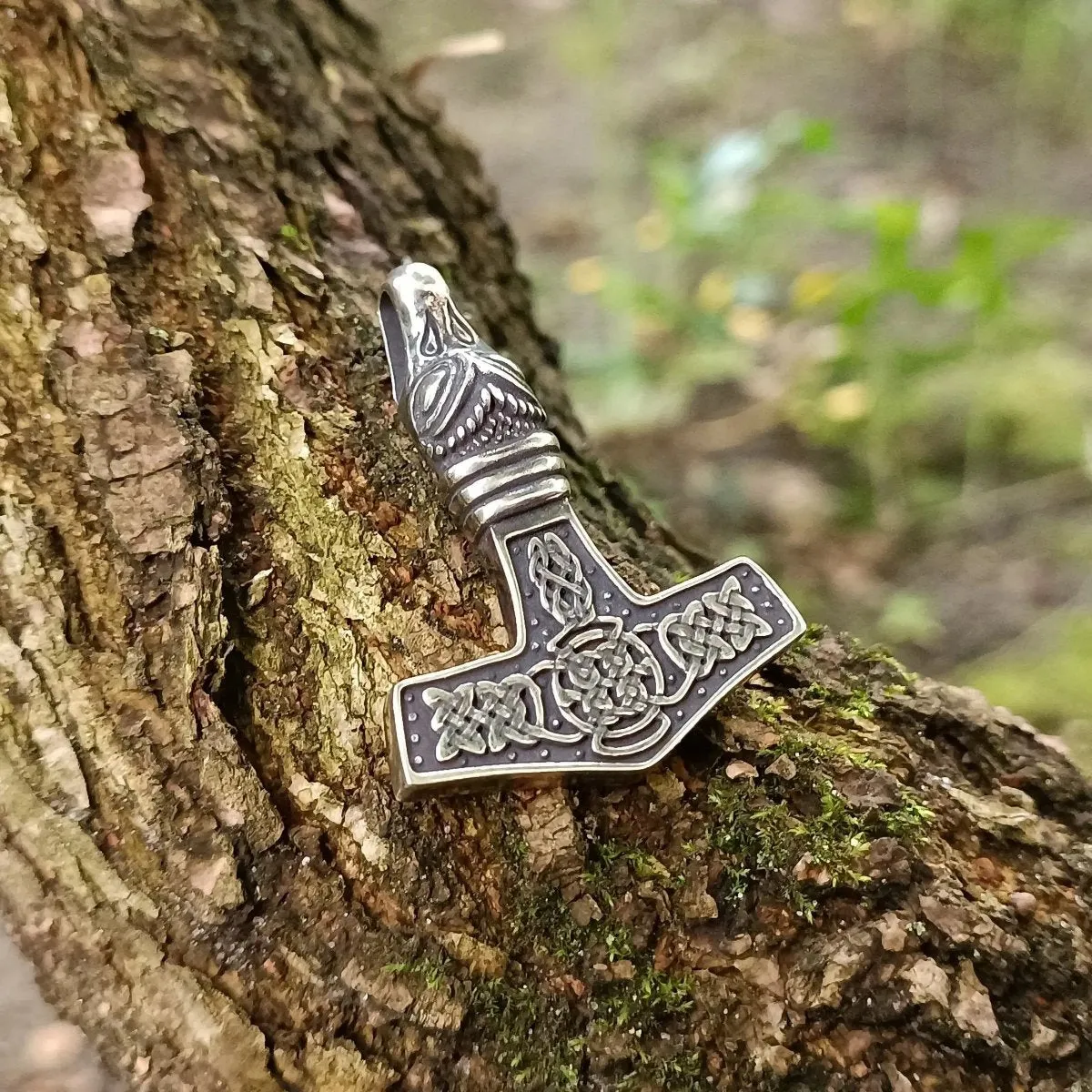 Mjolnir with Dragon silver pendant