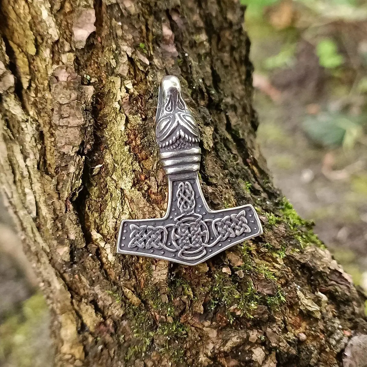 Mjolnir with Dragon silver pendant
