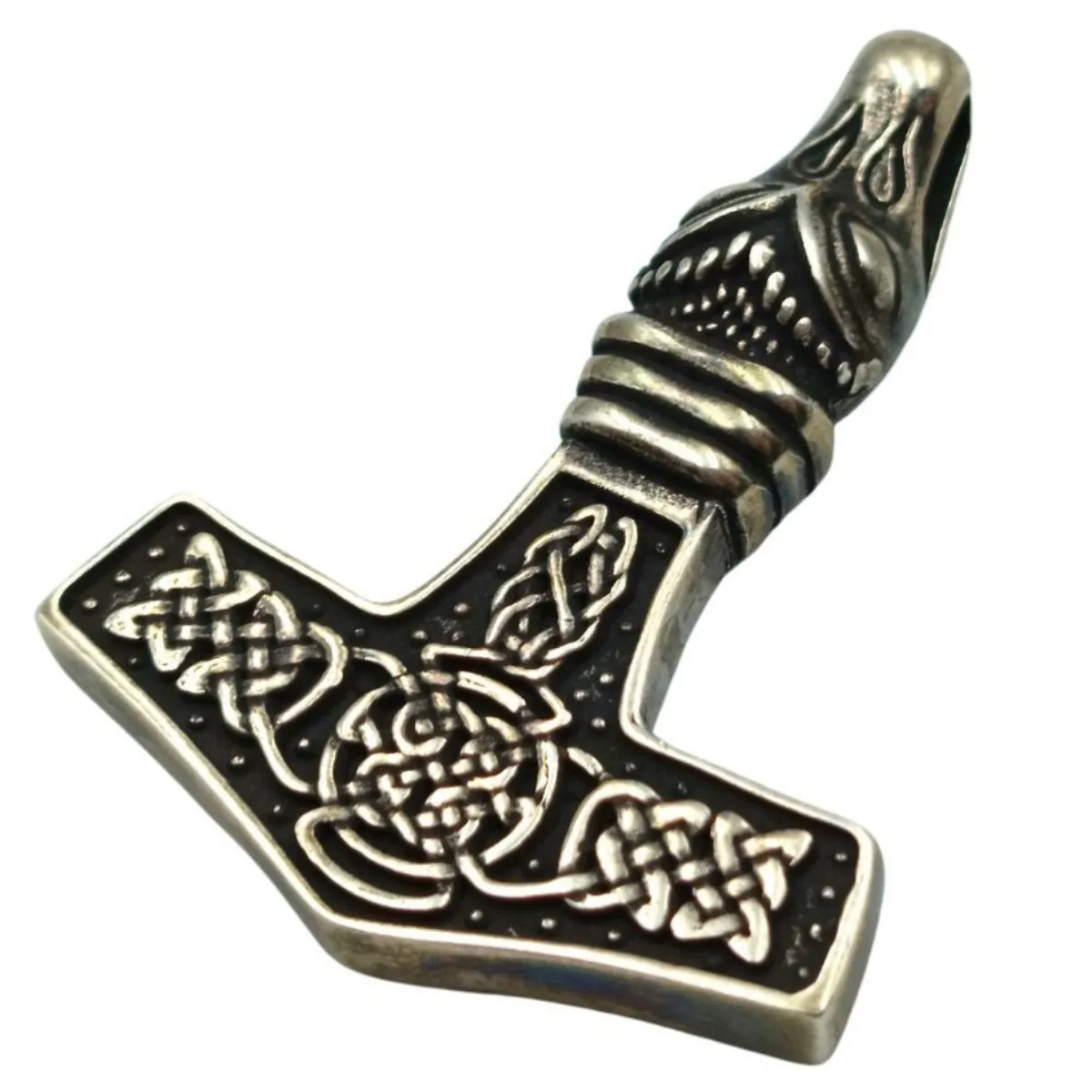 Mjolnir with Dragon silver pendant