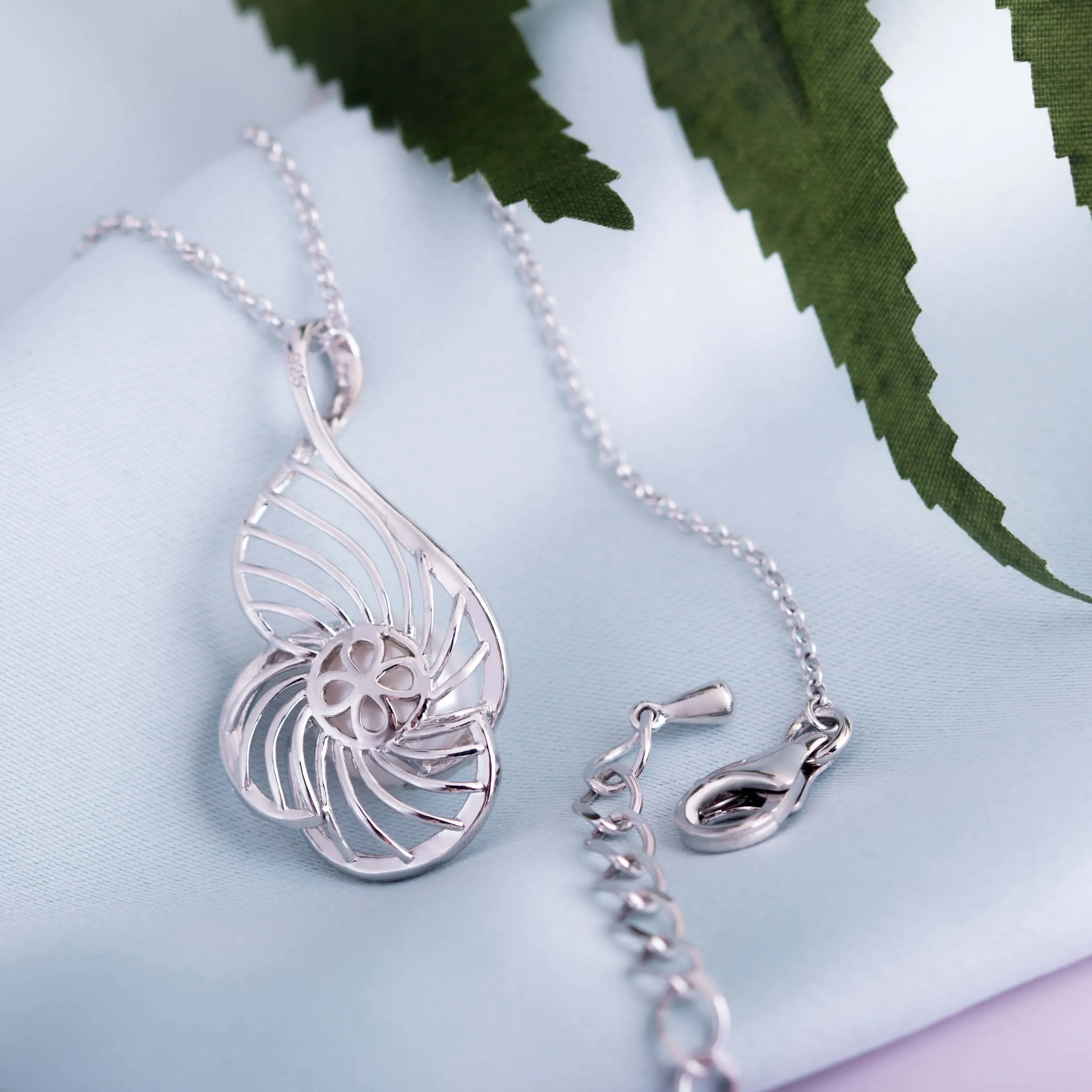 Molah Silver Freshwater Pearl and Cubic Zirconia Swirl Pendant Necklace