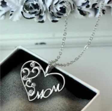 Mom Necklace Silver Heart Pendant