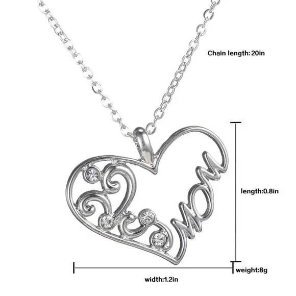 Mom Necklace Silver Heart Pendant