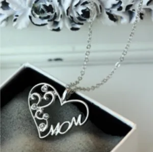 Mom Necklace Silver Heart Pendant