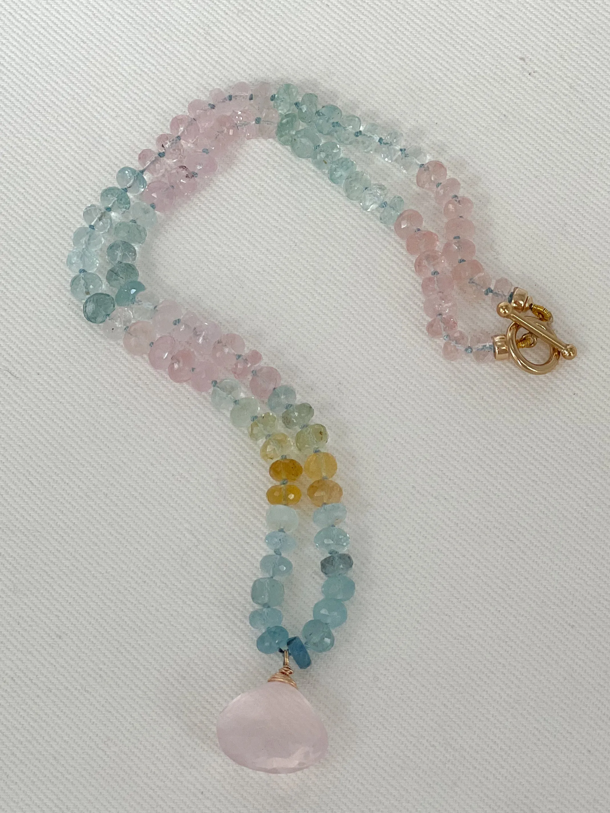 Morganite and Aquamarine Necklace with Rose Quartz Pendant