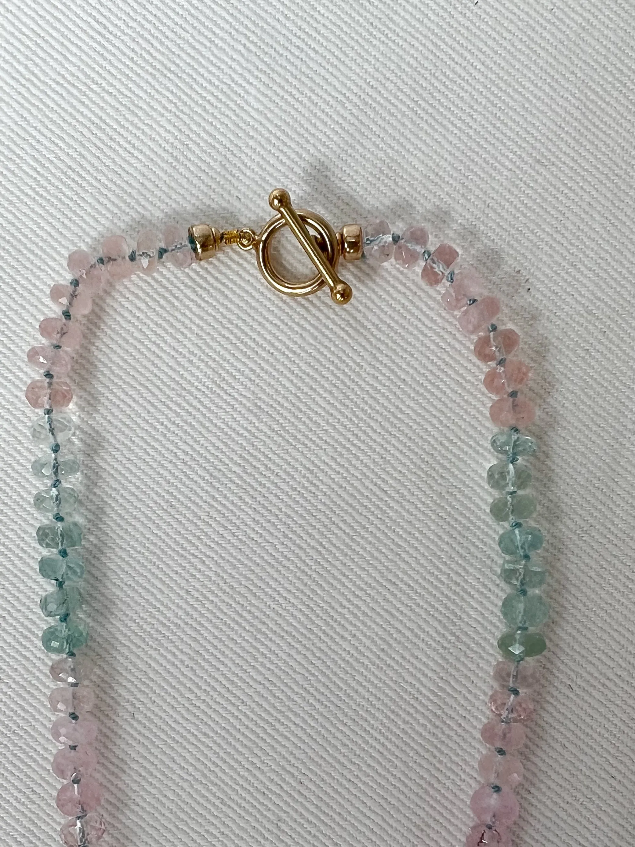 Morganite and Aquamarine Necklace with Rose Quartz Pendant
