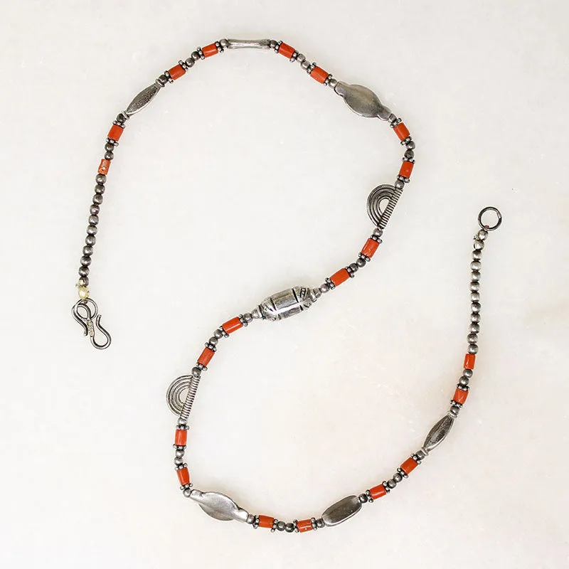 Moroccan Silver & Coral Bead Necklace