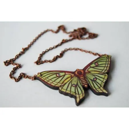 Moth & Butterfly Wood Necklace