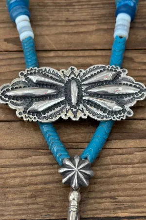 Mt. Hill "Butterfly Concho & Snake Bone Glass Beaded" Necklace