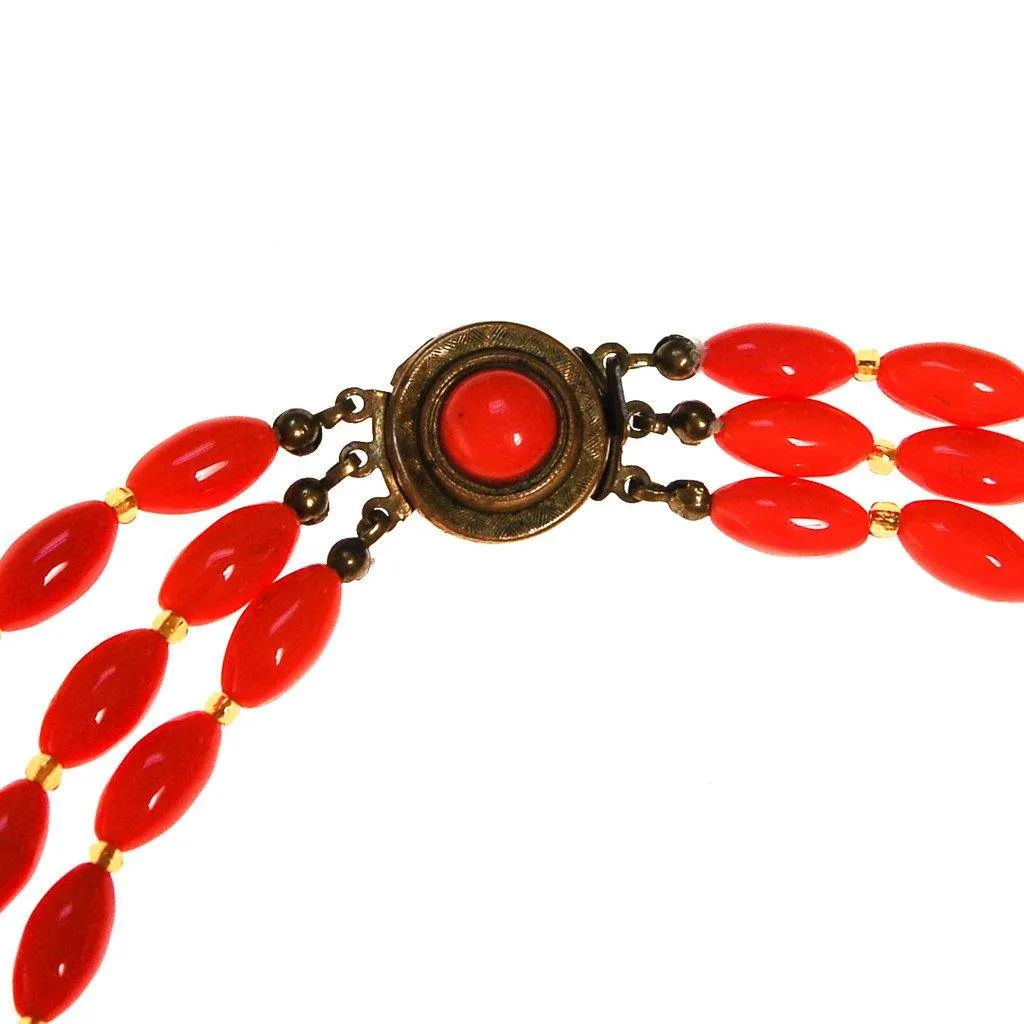 Multi Strand Coral Glass Bead Necklace