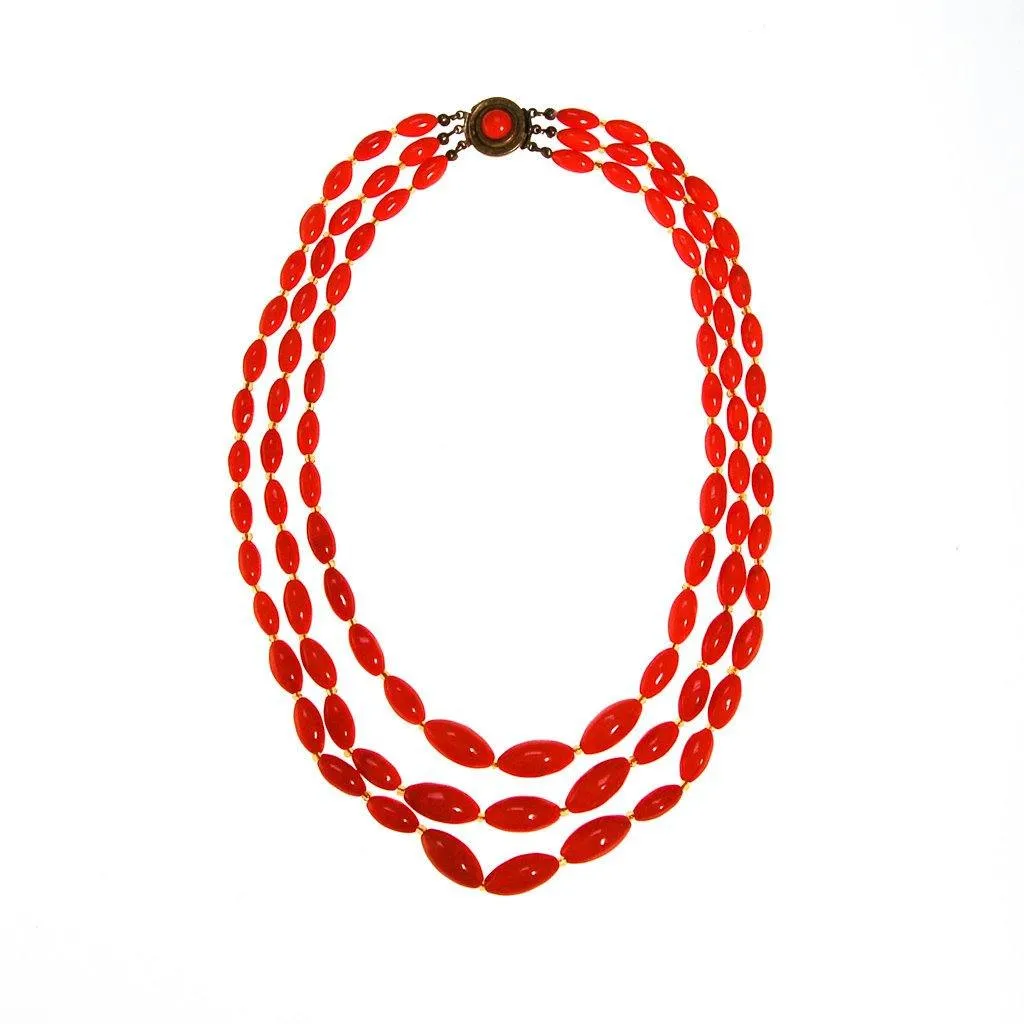 Multi Strand Coral Glass Bead Necklace