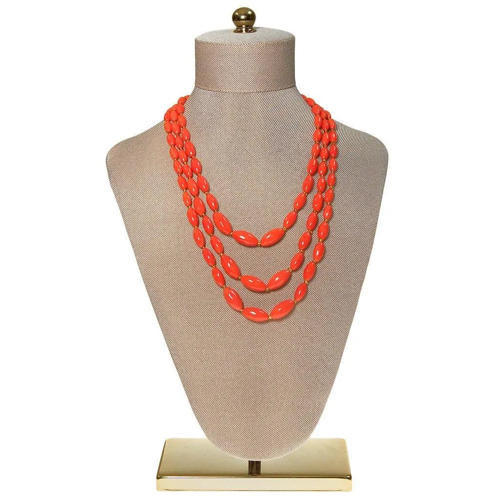 Multi Strand Coral Glass Bead Necklace