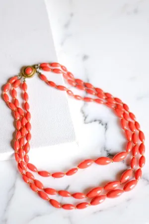 Multi Strand Coral Glass Bead Necklace