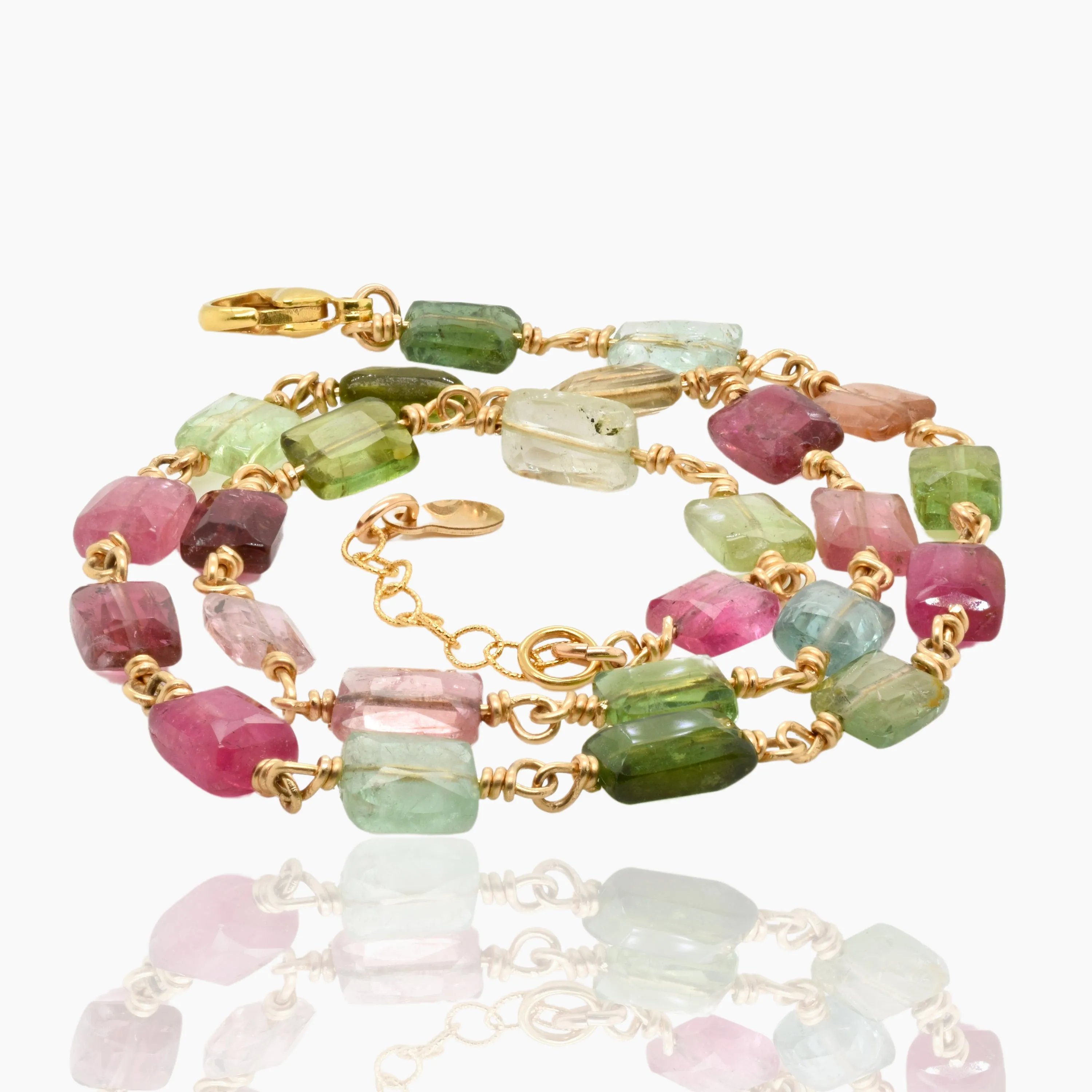 Multi-Tourmaline Chicklet Gold Choker