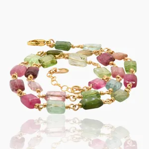 Multi-Tourmaline Chicklet Gold Choker