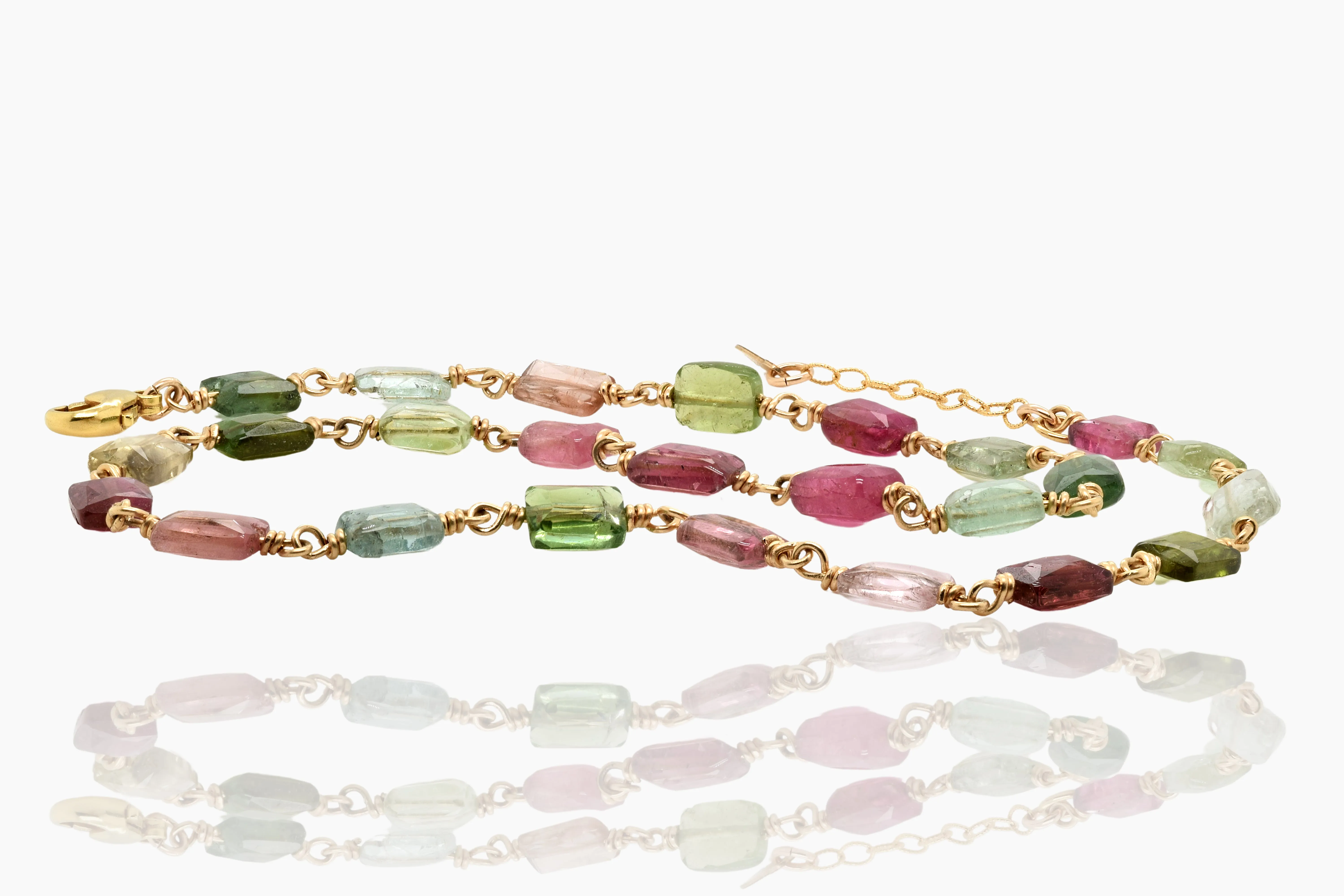 Multi-Tourmaline Chicklet Gold Choker