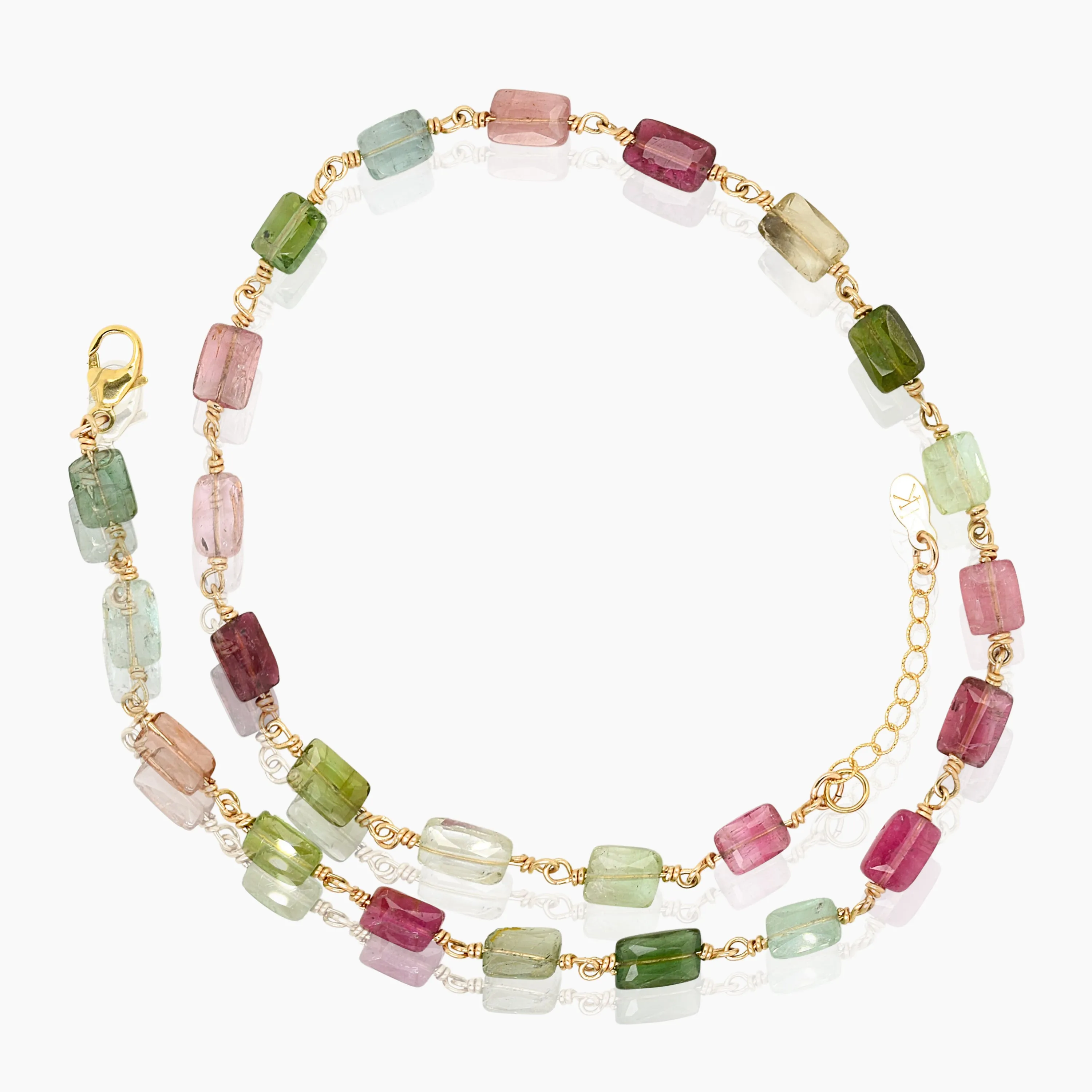 Multi-Tourmaline Chicklet Gold Choker