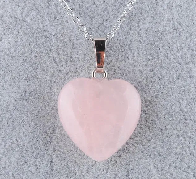 Natural Rose Quartz Heart stone - Pendant Chain