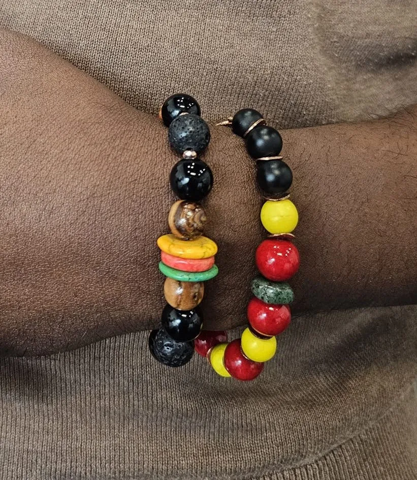 Natural Stone Bead Bracelet, Red Jade & Onyx by Tonnie's Chest